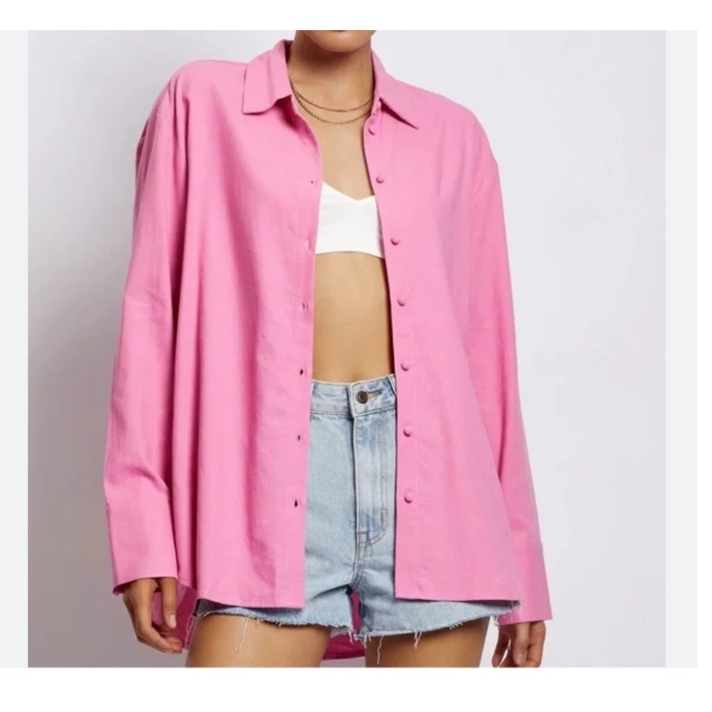 Meshki Pink Linen Button-Up Shirt
